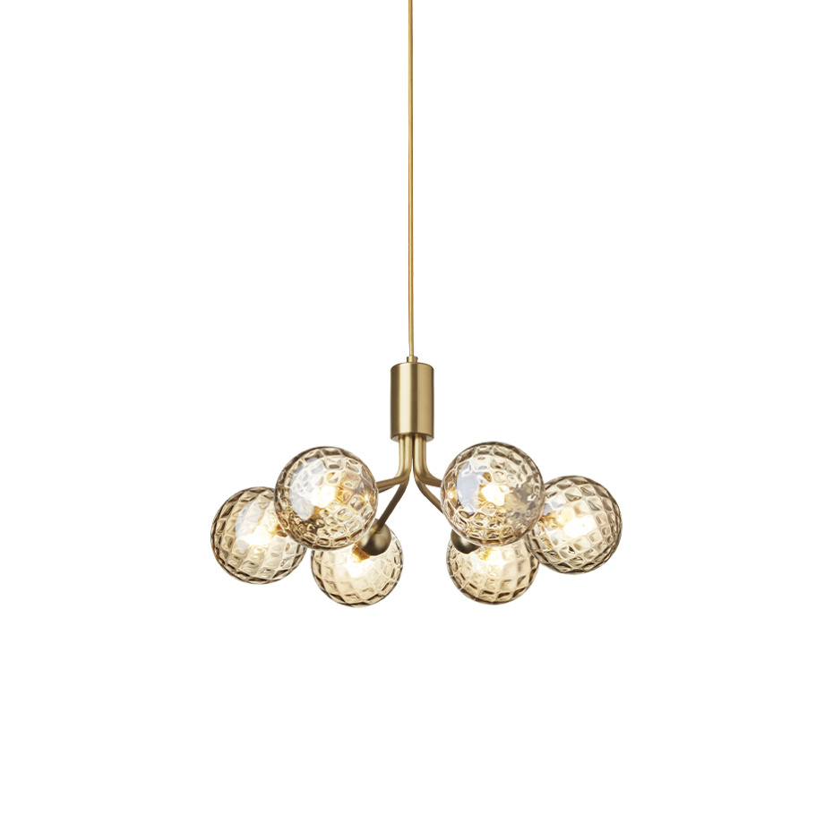 Apiales 6 Ljuskrona Brushed Brass/Optic Gold