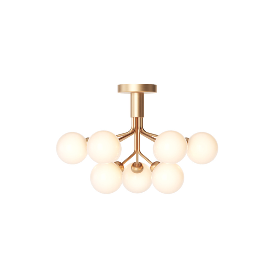 Apiales 9 Ljuskrona Tak Brushed Brass/Opal White