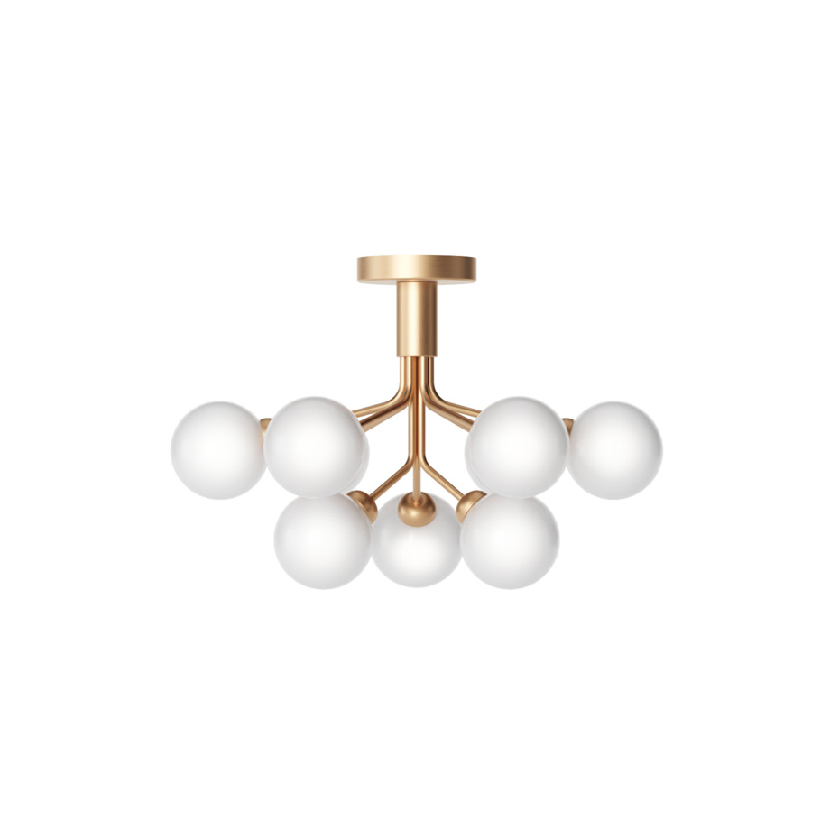 Apiales 9 Ljuskrona Tak Brushed Brass/Opal White