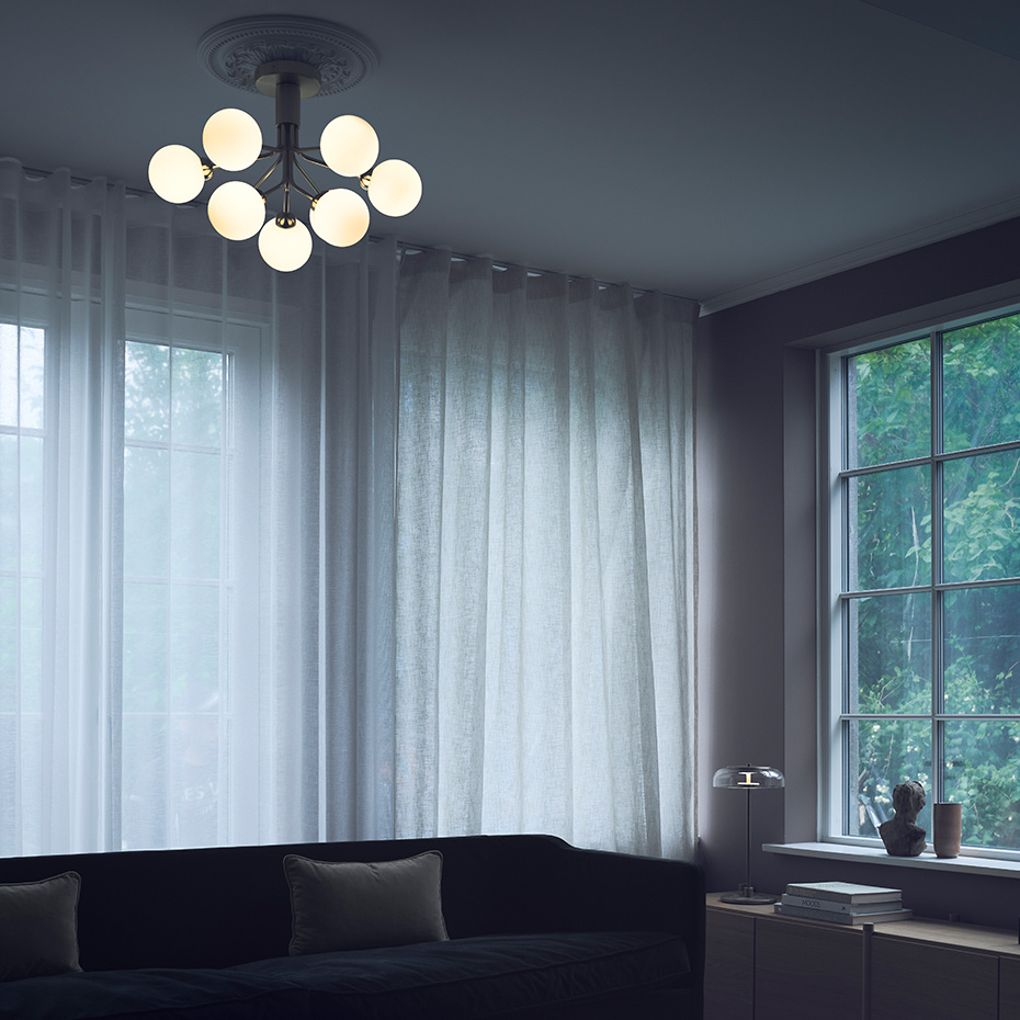 Apiales 9 Ljuskrona Tak Brushed Brass/Opal White