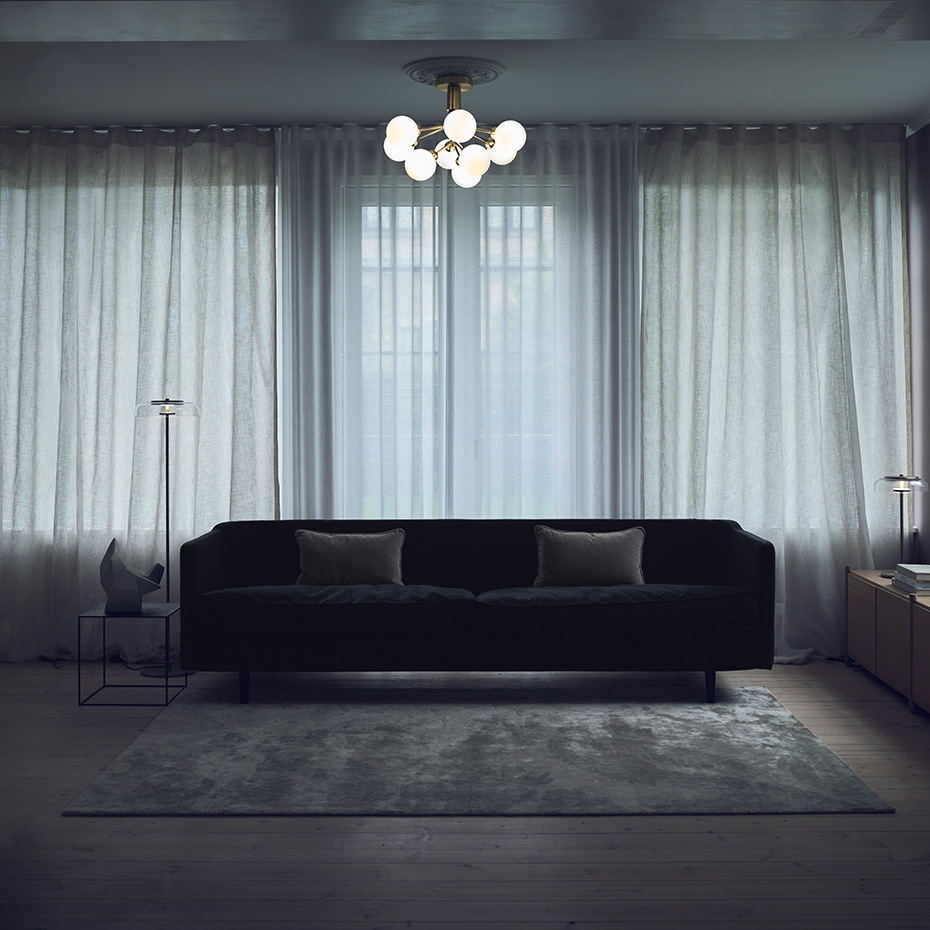 Apiales 9 Ljuskrona Tak Brushed Brass/Opal White