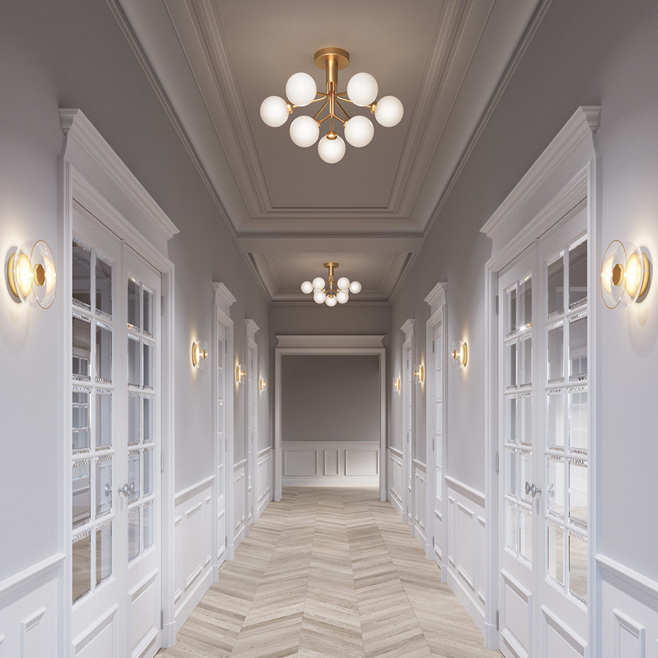 Apiales 9 Ljuskrona Tak Brushed Brass/Opal White