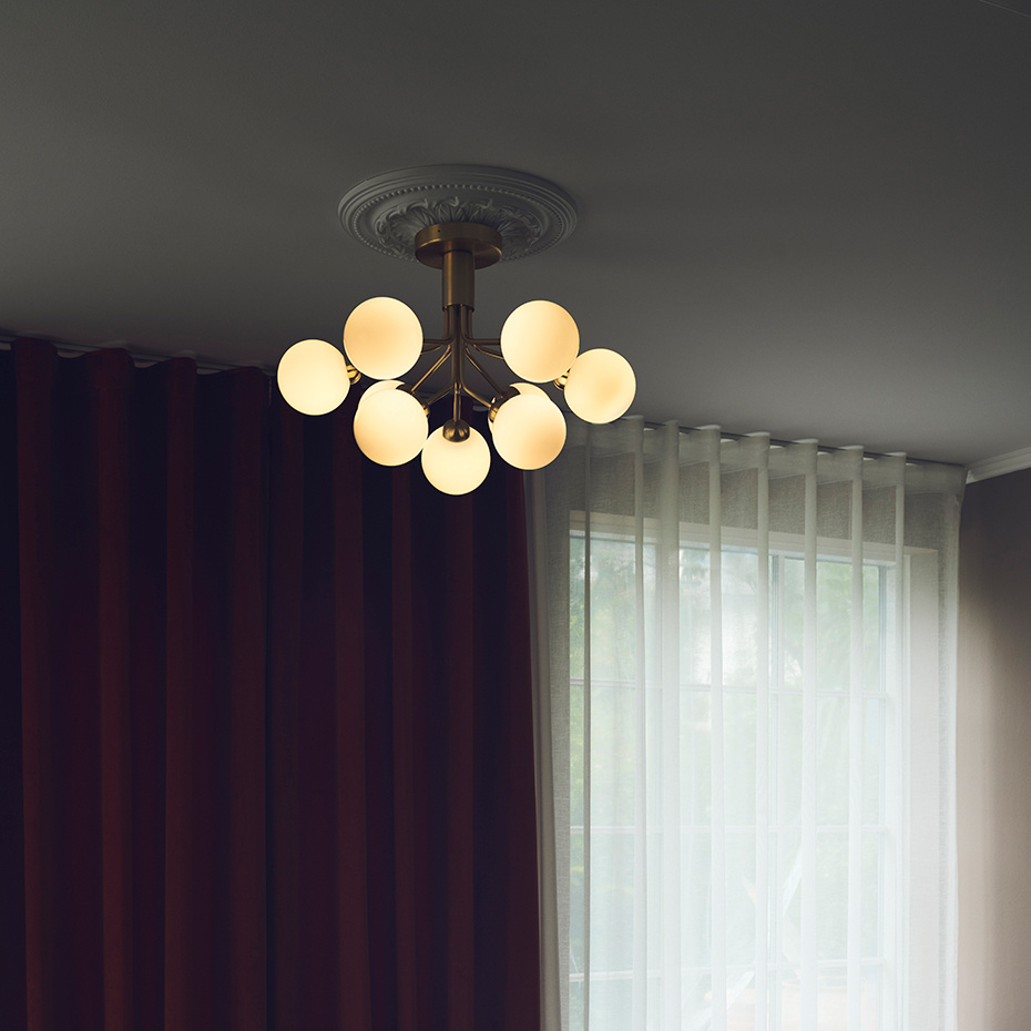 Apiales 9 Ljuskrona Tak Satin Black/Opal White