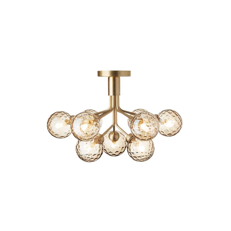 Apiales 9 Ljuskrona Tak Brushed Brass/Optic Gold