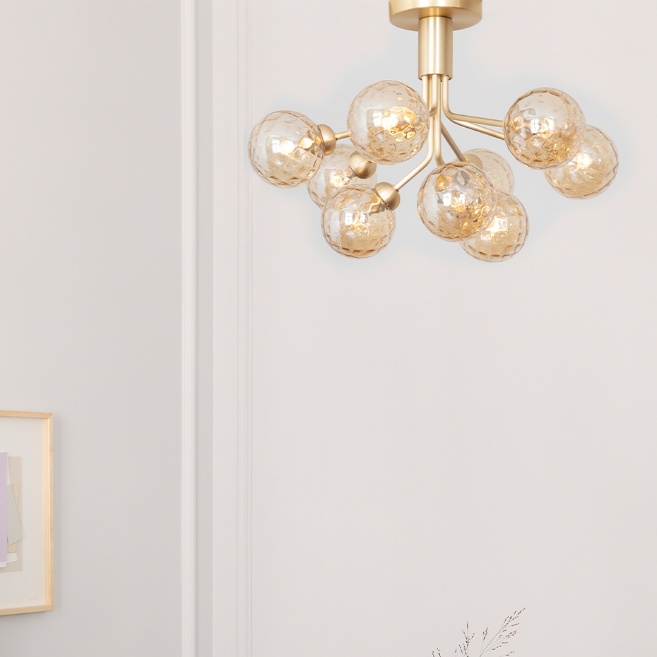 Apiales 9 Ljuskrona Tak Brushed Brass/Optic Gold