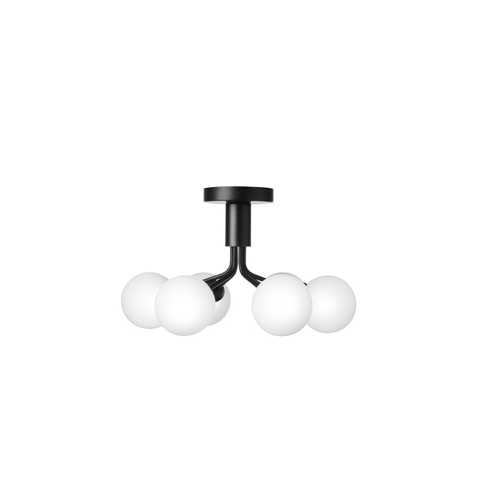 Apiales 6 Ljuskrona Tak Satin Black/Opal White