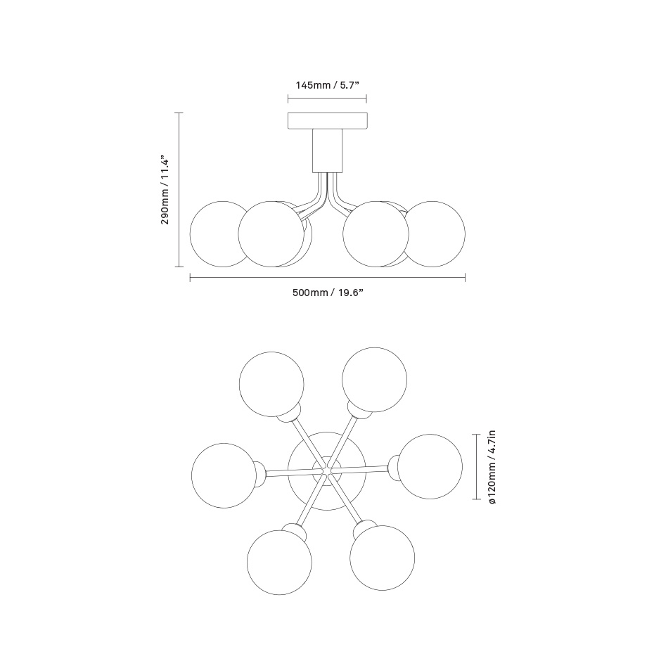 Apiales 6 Ljuskrona Tak Satin Black/Opal White