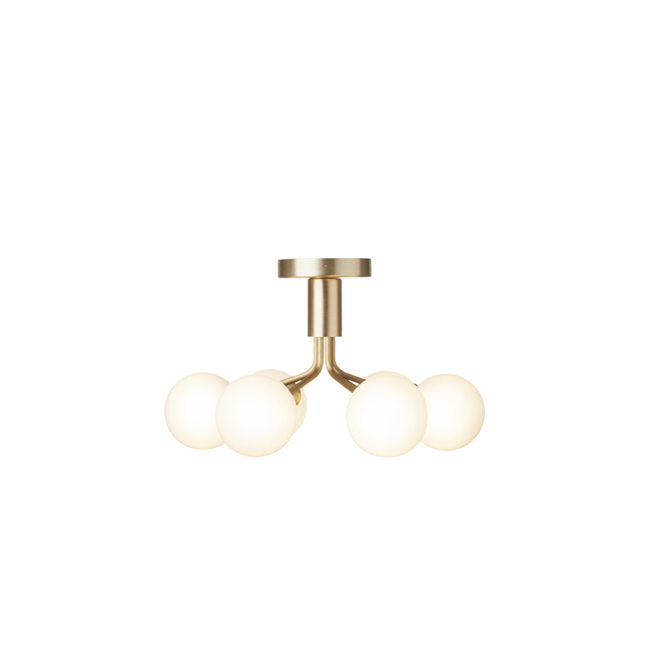 Apiales 6 Ljuskrona Tak Brushed Brass/Opal White