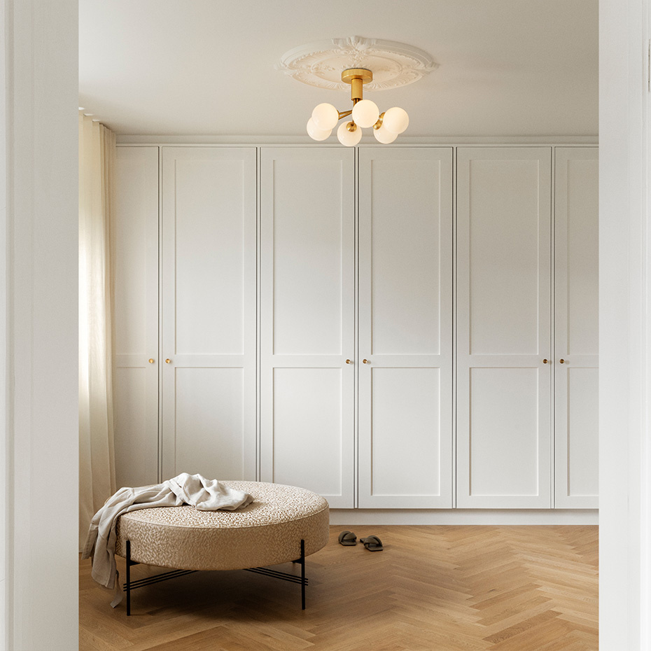 Apiales 6 Ljuskrona Tak Brushed Brass/Opal White