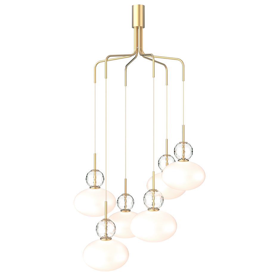 Rizzatto Cluster 6 Ljuskrona Satin Brass/Opal White