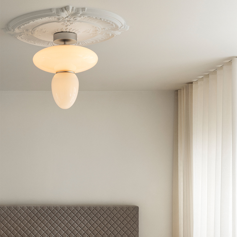 Rizzatto 42 Taklampa Satin Silver/Opal White