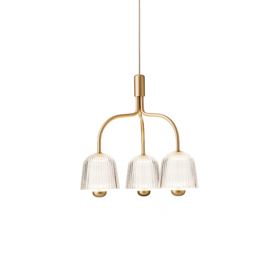 Asteea 3 Ljuskrona Satin Brass/Ripple Clear