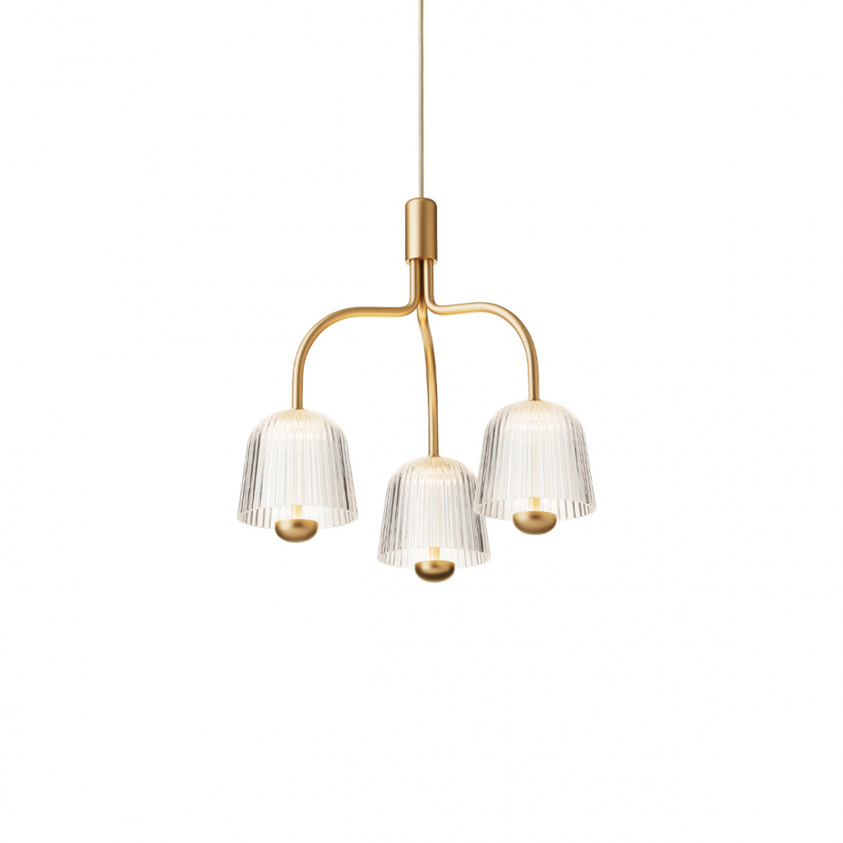 Asteea 3 Ljuskrona Satin Brass/Ripple Clear