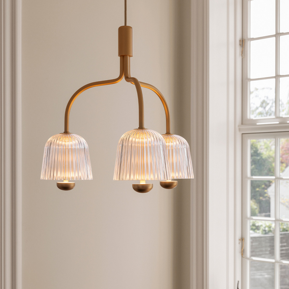 Asteea 3 Ljuskrona Satin Brass/Ripple Clear