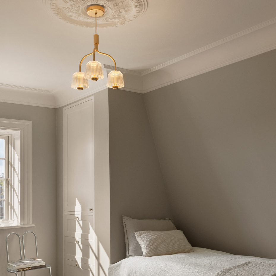 Asteea 3 Ljuskrona Satin Brass/Ripple Clear