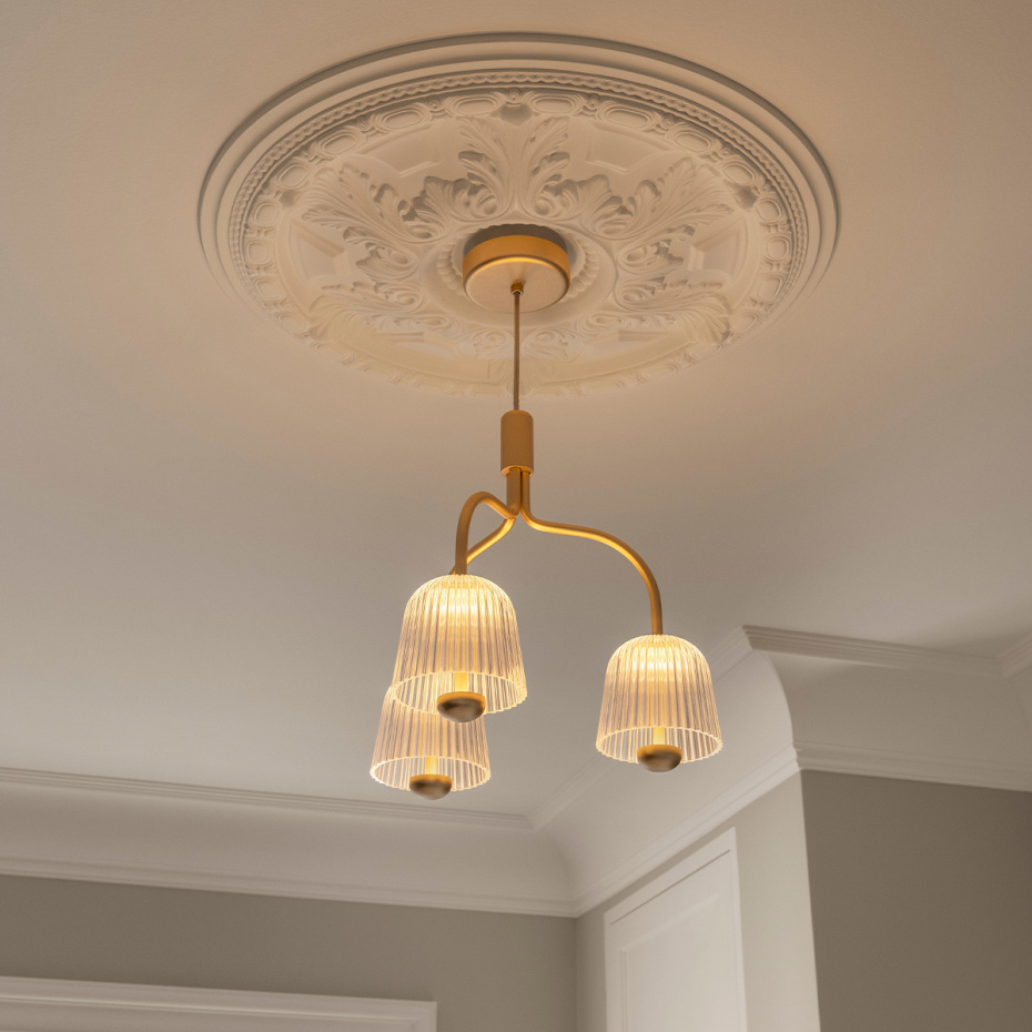 Asteea 3 Ljuskrona Satin Brass/Ripple Clear