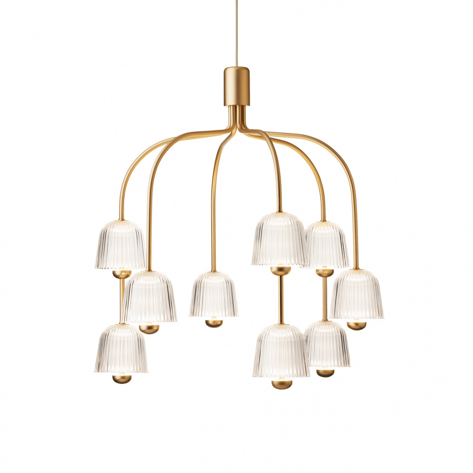 Asteea 9 Ljuskrona Satin Brass/Ripple Clear