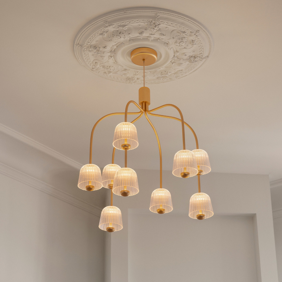 Asteea 9 Ljuskrona Satin Brass/Ripple Clear