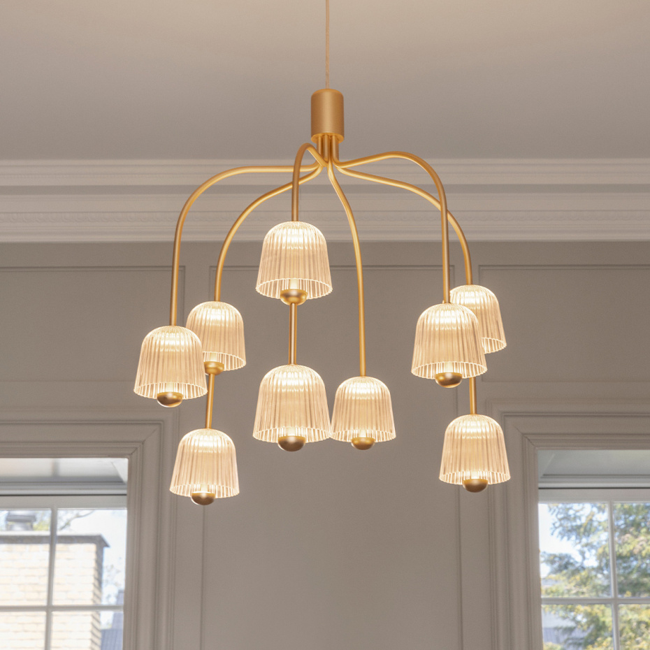 Asteea 9 Ljuskrona Satin Brass/Ripple Clear