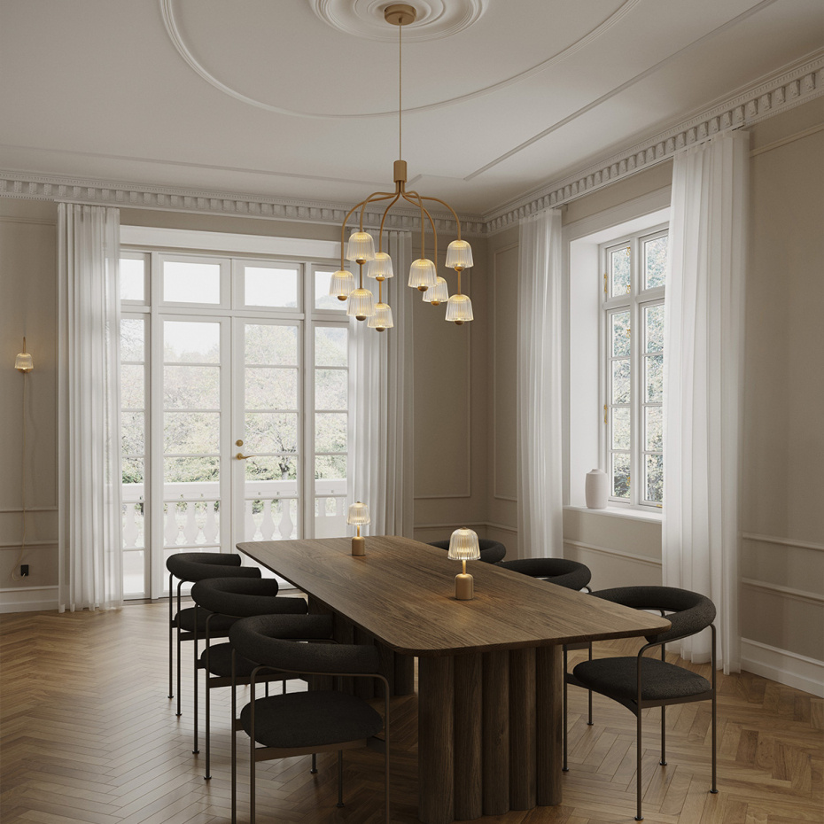 Asteea 9 Ljuskrona Satin Brass/Ripple Clear