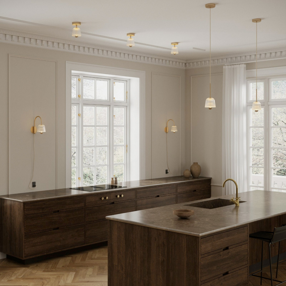 Asteea Taklampa Satin Brass/Ripple Clear