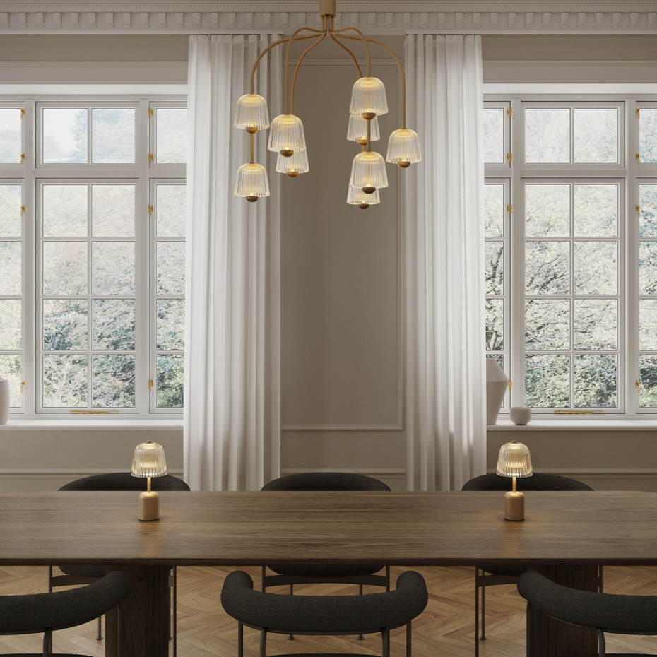 Asteea Bordslampa Portable Satin Brass/Ripple Clear