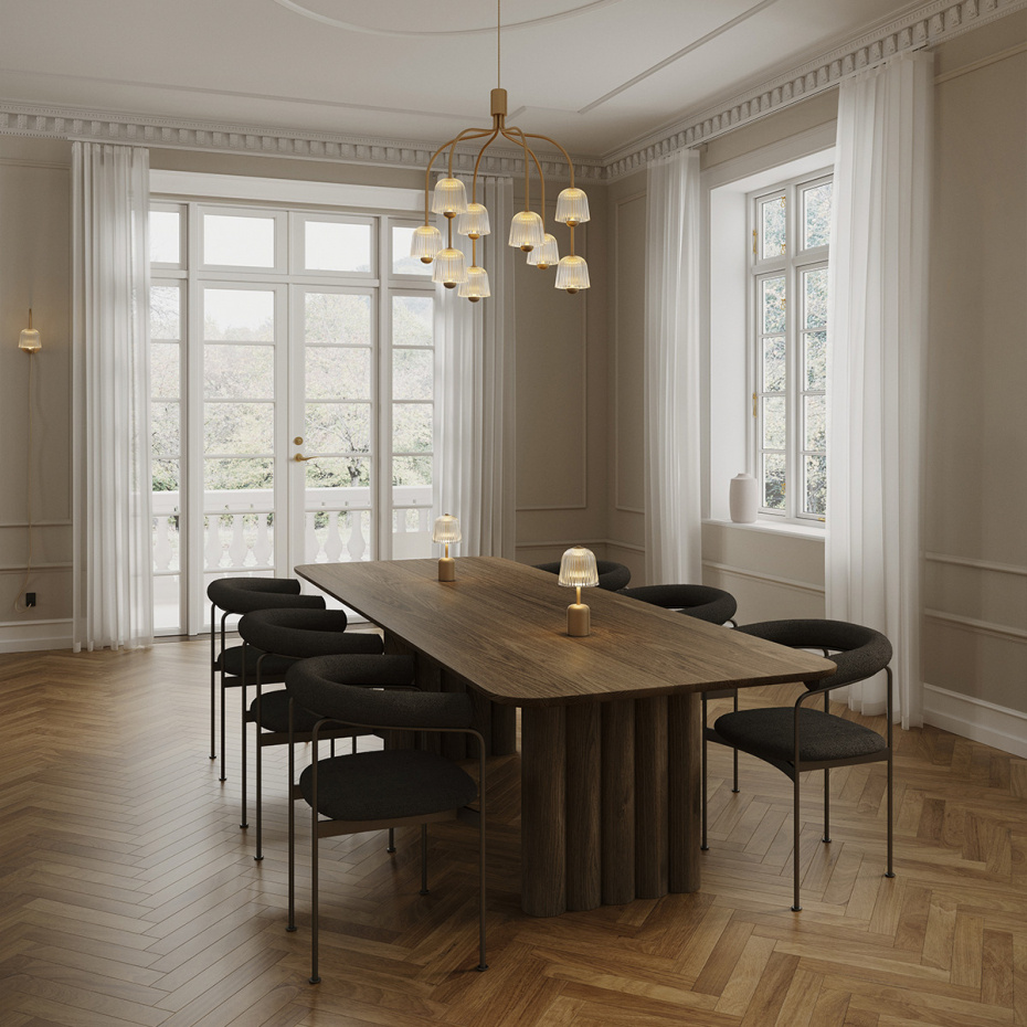 Asteea Bordslampa Portable Satin Brass/Ripple Clear