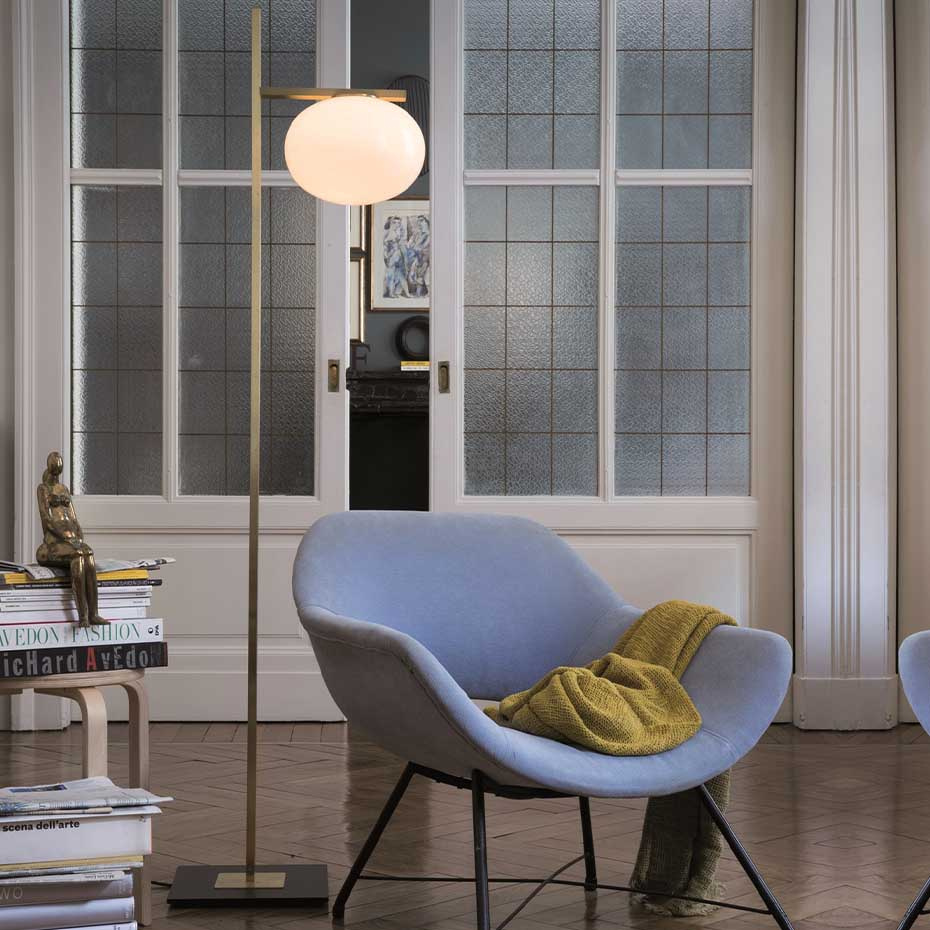 Alba 382 Golvlampa Satin Brass/Polished Opaline