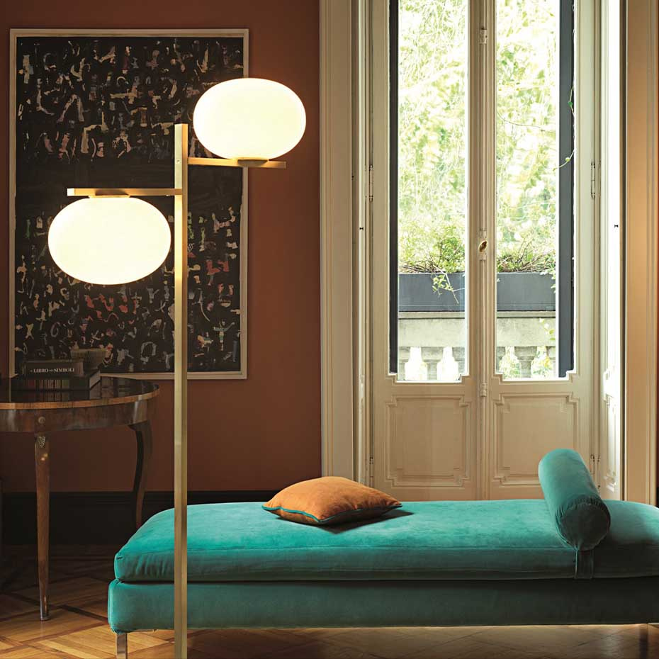 Alba 383 Golvlampa Satin Brass/Polished Opaline