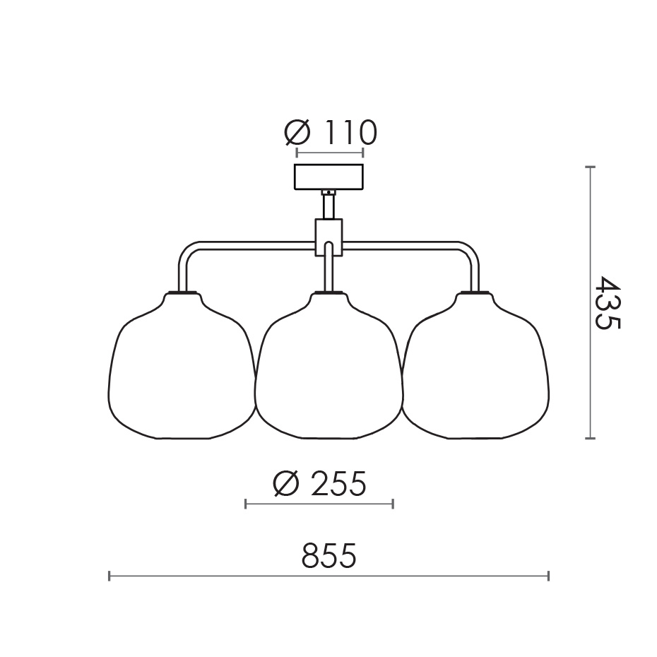 Holborn 3 Chandelier H435 Steel/Opal Glass