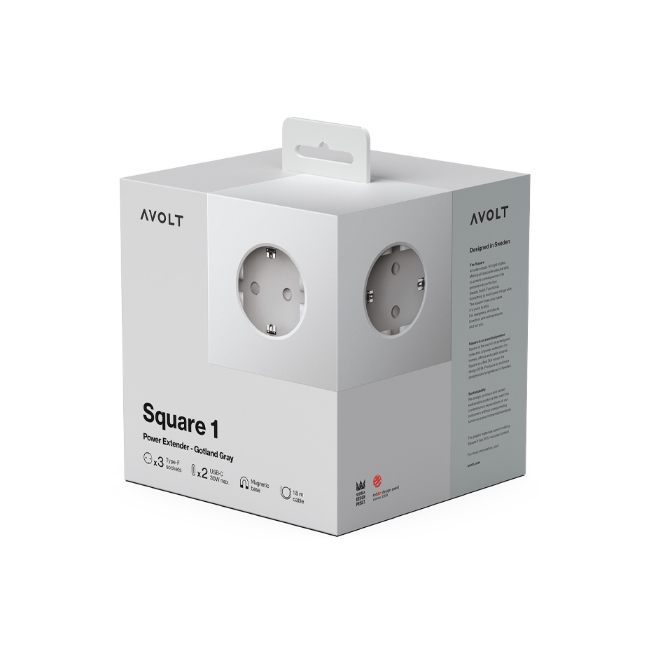 Square 1 Grenuttag Dual USB-C 30W & Magnet 1,8m Gotland Grey