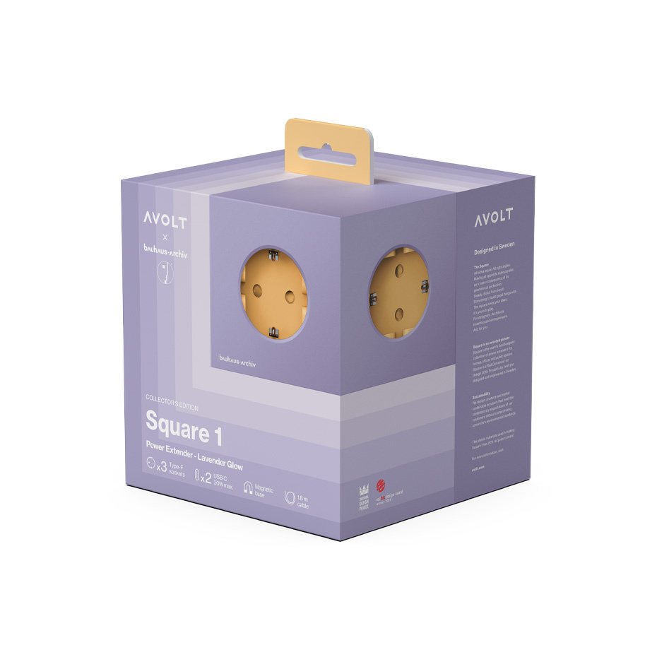 Square 1 Grenuttag Dual USB-C 30W & Magnet 1,8m Bauhaus-Archiv Edition Lavender Glow