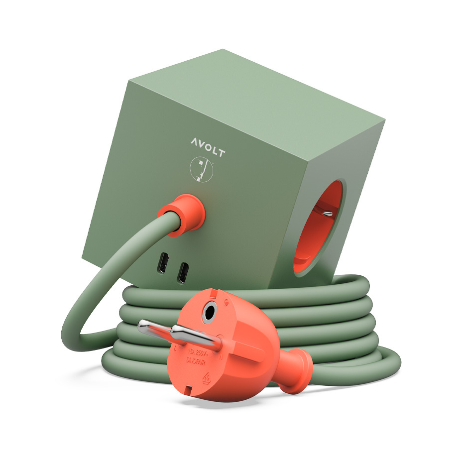 Square 1 Grenuttag Dual USB-C 30W & Magnet 1,8m Bauhaus-Archiv Edition Gecko Bloom