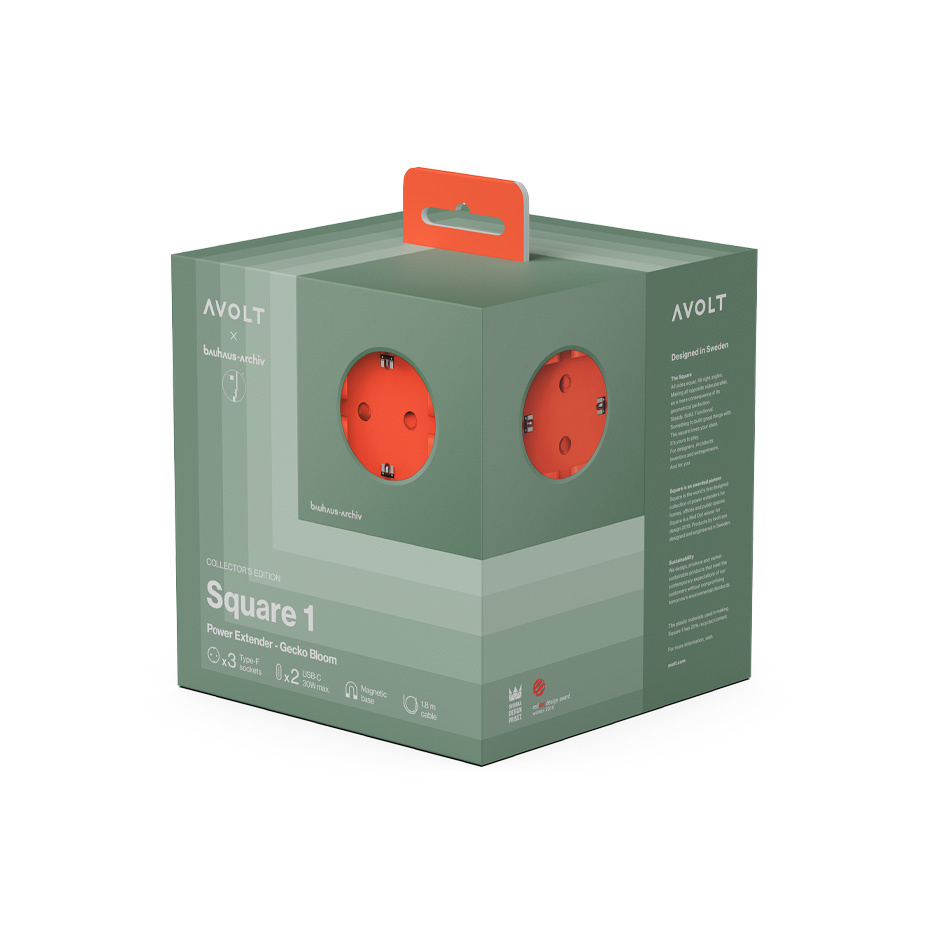 Square 1 Grenuttag Dual USB-C 30W & Magnet 1,8m Bauhaus-Archiv Edition Gecko Bloom