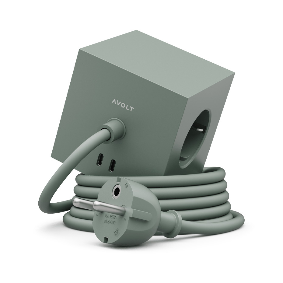 Square 1 Grenuttag Dual USB-C 30W & Magnet 1,8m Oak Green