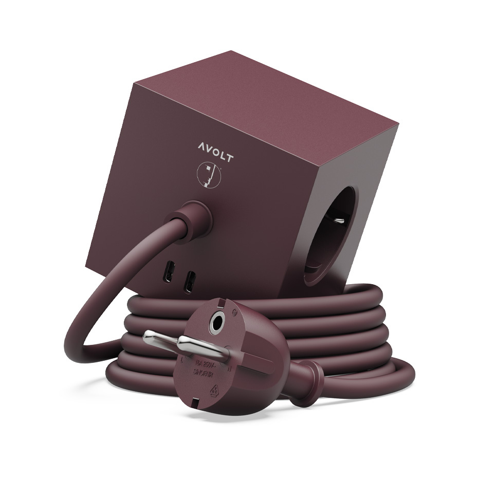 Square 1 Grenuttag Dual USB-C 30W & Magnet 1,8m Bauhaus-Archiv Edition Mulberry Red