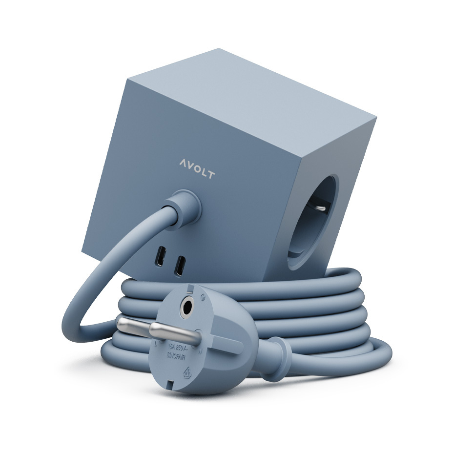 Square 1 Grenuttag Dual USB-C 30W & Magnet 1,8m Shark Blue