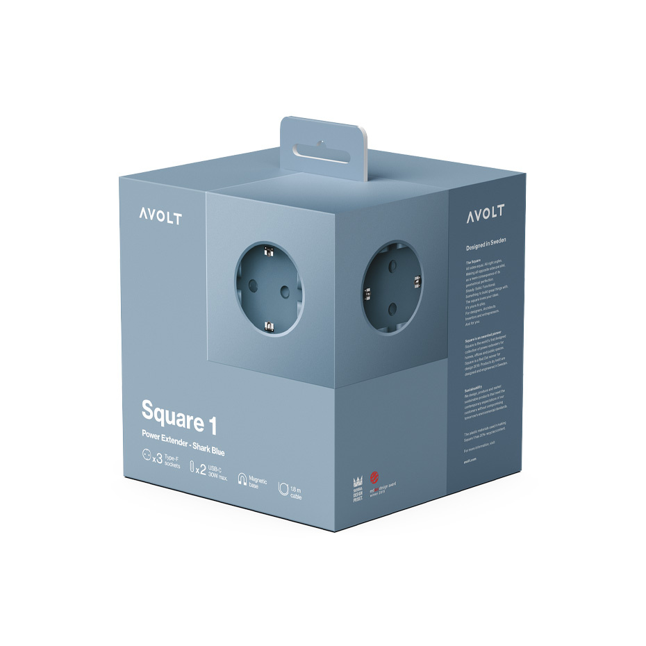 Square 1 Grenuttag Dual USB-C 30W & Magnet 1,8m Shark Blue
