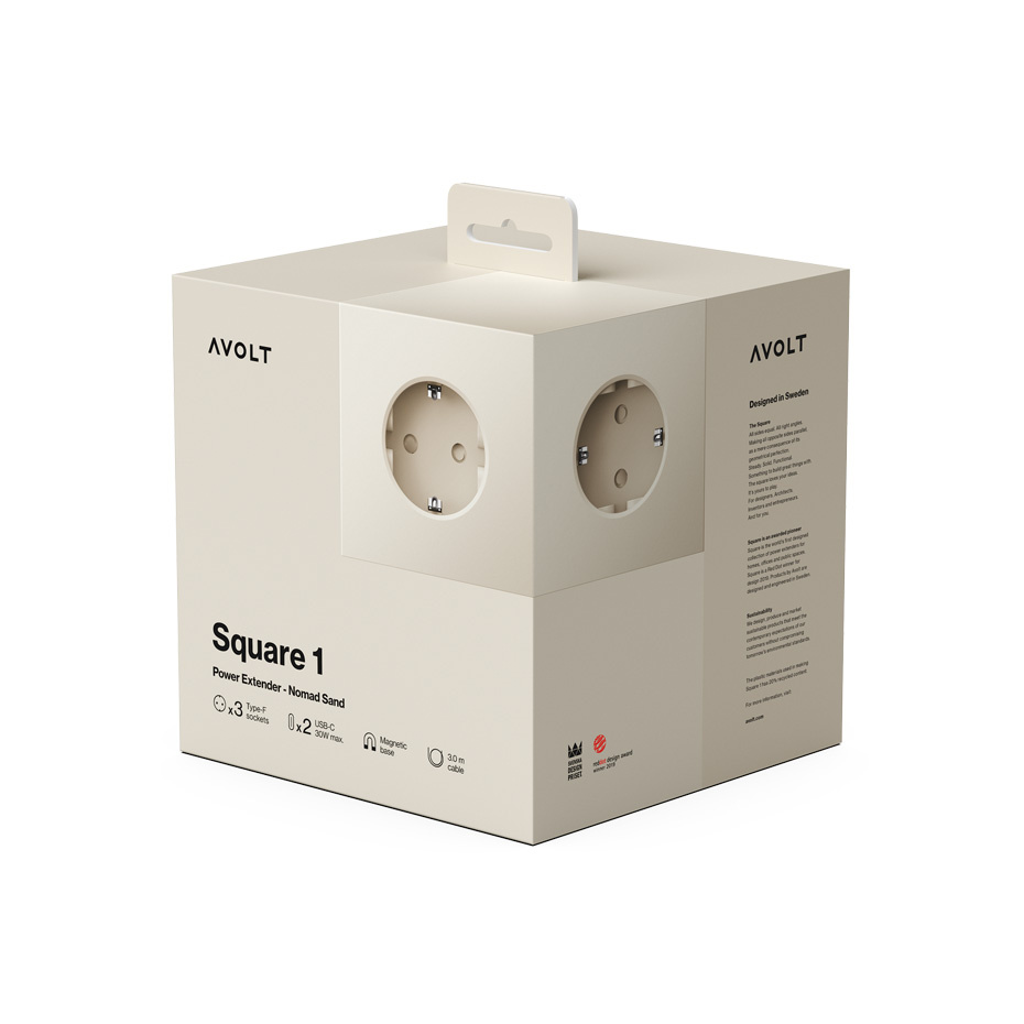 Square 1 Grenuttag Dual USB-C 30W & Magnet 3m Nomad Sand