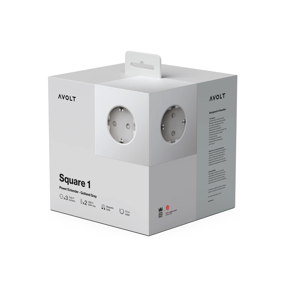 Square 1 Grenuttag Dual USB-C 30W & Magnet 3m Gotland Grey