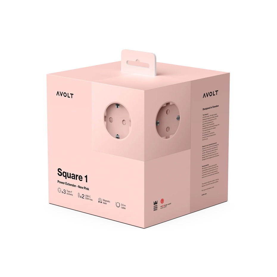 Square 1 Grenuttag Dual USB-C 30W & Magnet 3m New Pink