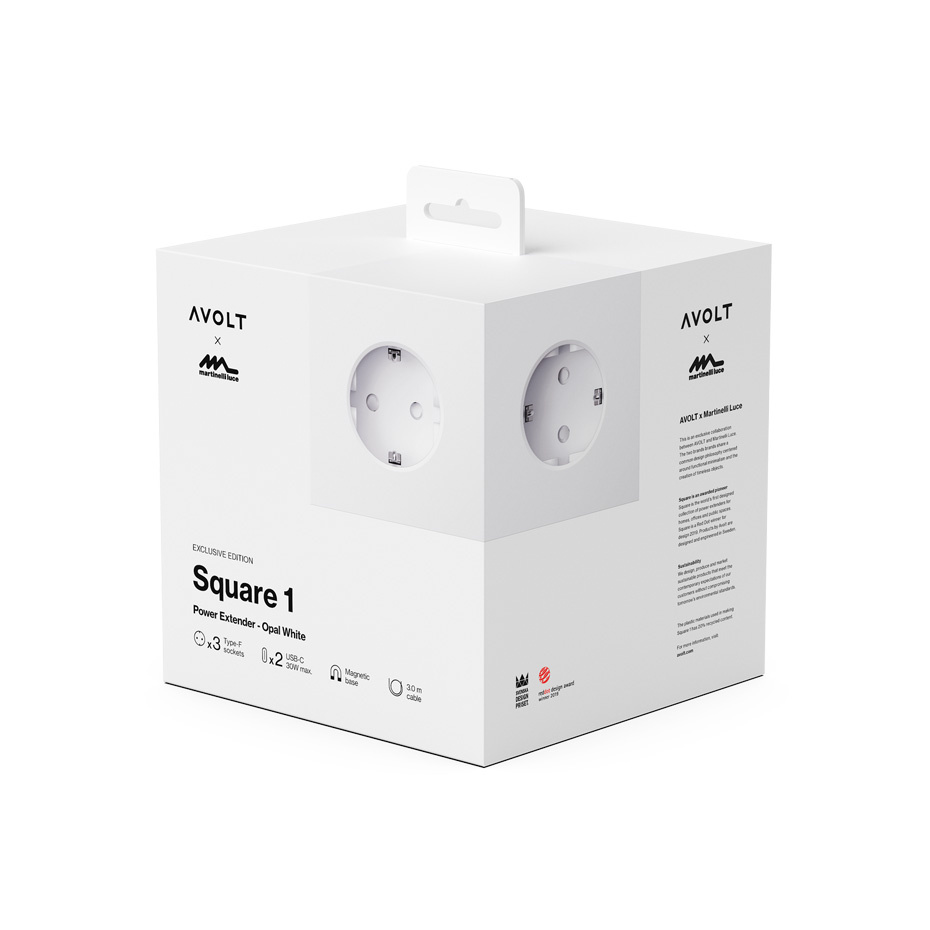 Square 1 Grenuttag Dual USB-C 30W & Magnet 3m Martinelli Luce Edition Opal White