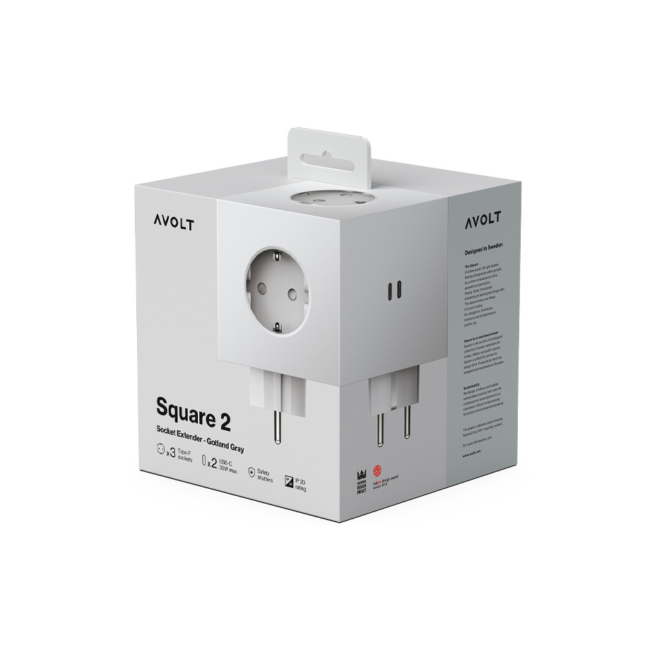 Avolt Square 2 Grenuttag Dual USB-C 30W Gotland Grey