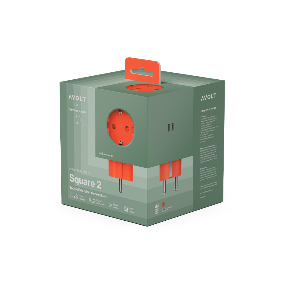 Square 2 Grenuttag Dual USB-C 30W Bauhaus-Archiv Edition Gecko Bloom