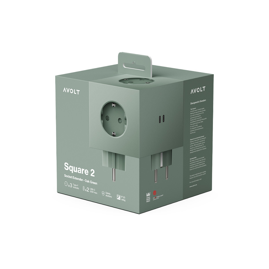 Square 2 Grenuttag Dual USB-C 30W Oak Green