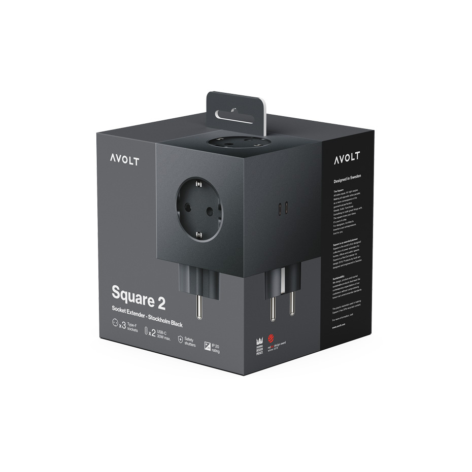 Avolt Square 2 Grenuttag Dual USB-C 30W Stockholm Black
