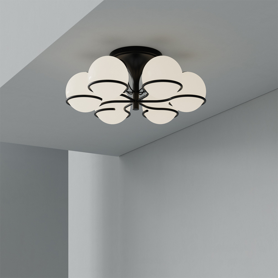 Model 2042/6 Taklampa Opal Glass/Black