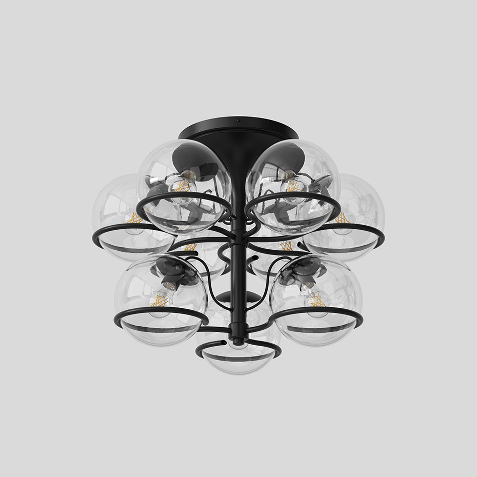 Model 2042/9 Taklampa Transparent Glass/Black
