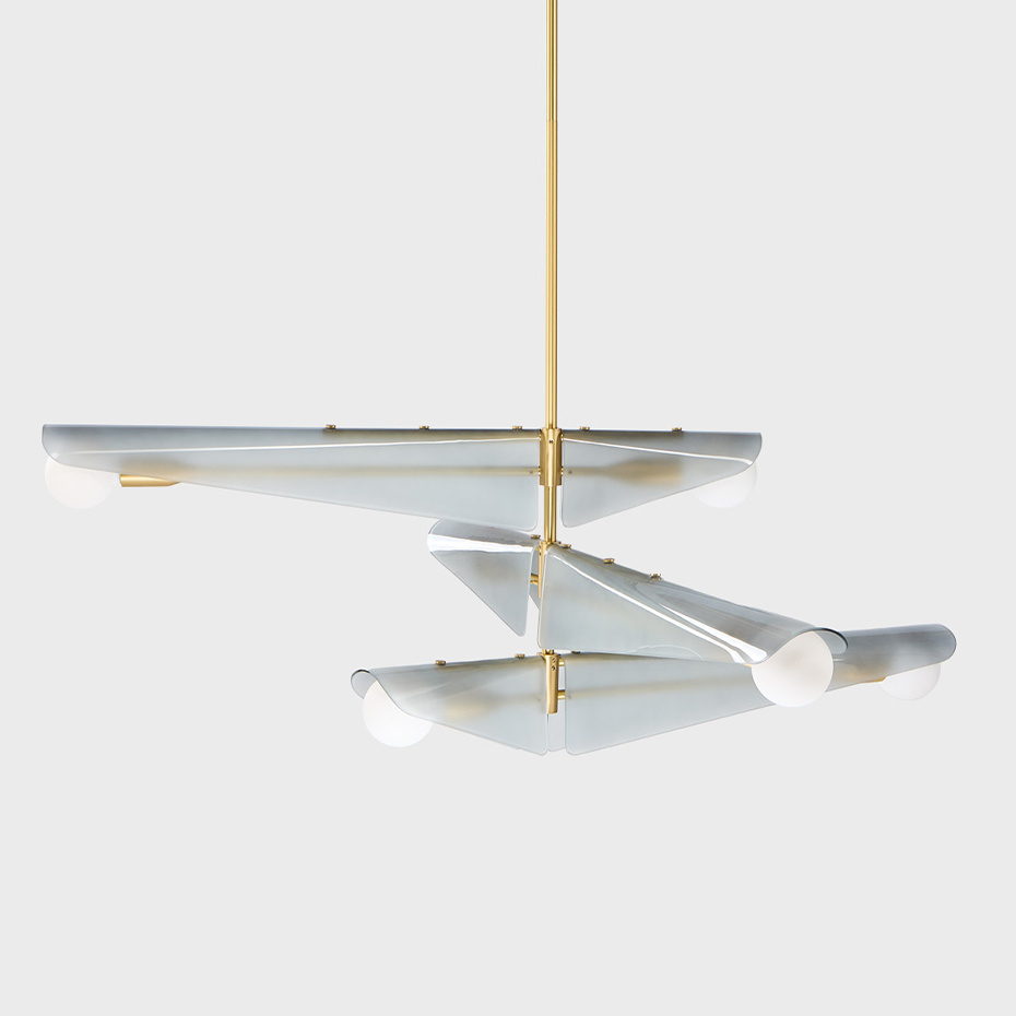 Sycamore 3 Ljuskrona Solid Brass & Dawn Grey Glass + Sphere III LED Bulbs