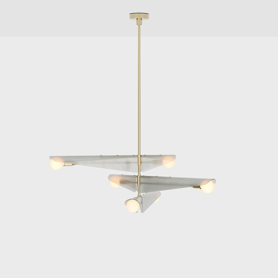 Sycamore 3 Ljuskrona Solid Brass & Dawn Grey Glass + Sphere III LED Bulbs